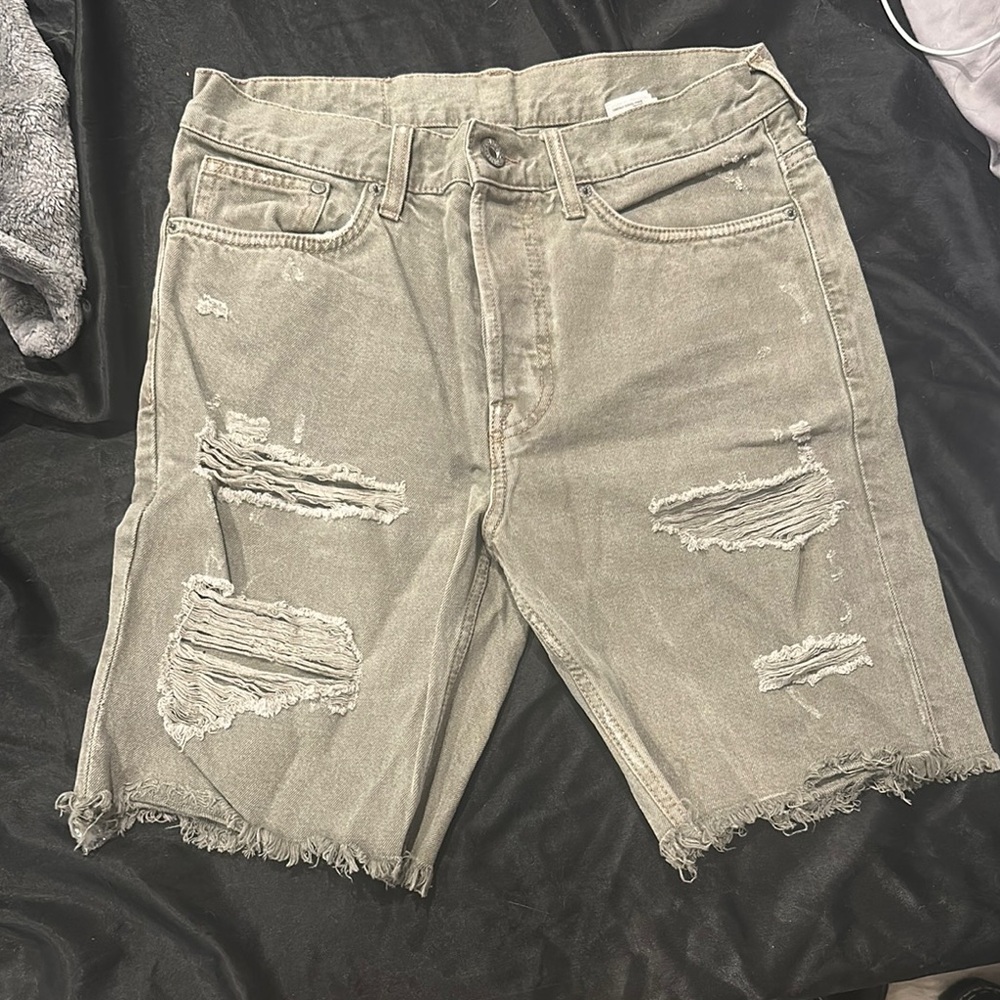 H&M Ripped Gray Denim Shorts